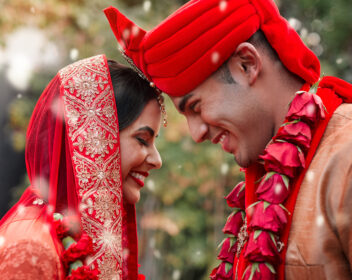 Heres to love and happily ever after. Cropped shot of a young hindu couple on their wedding day